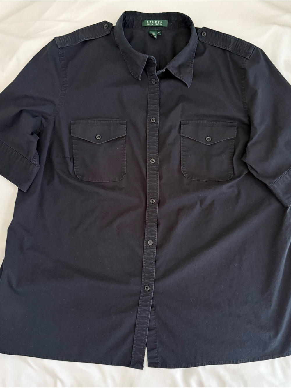 Ralph Lauren Navy Short-Sleeve Cotton Button-Up Shirt